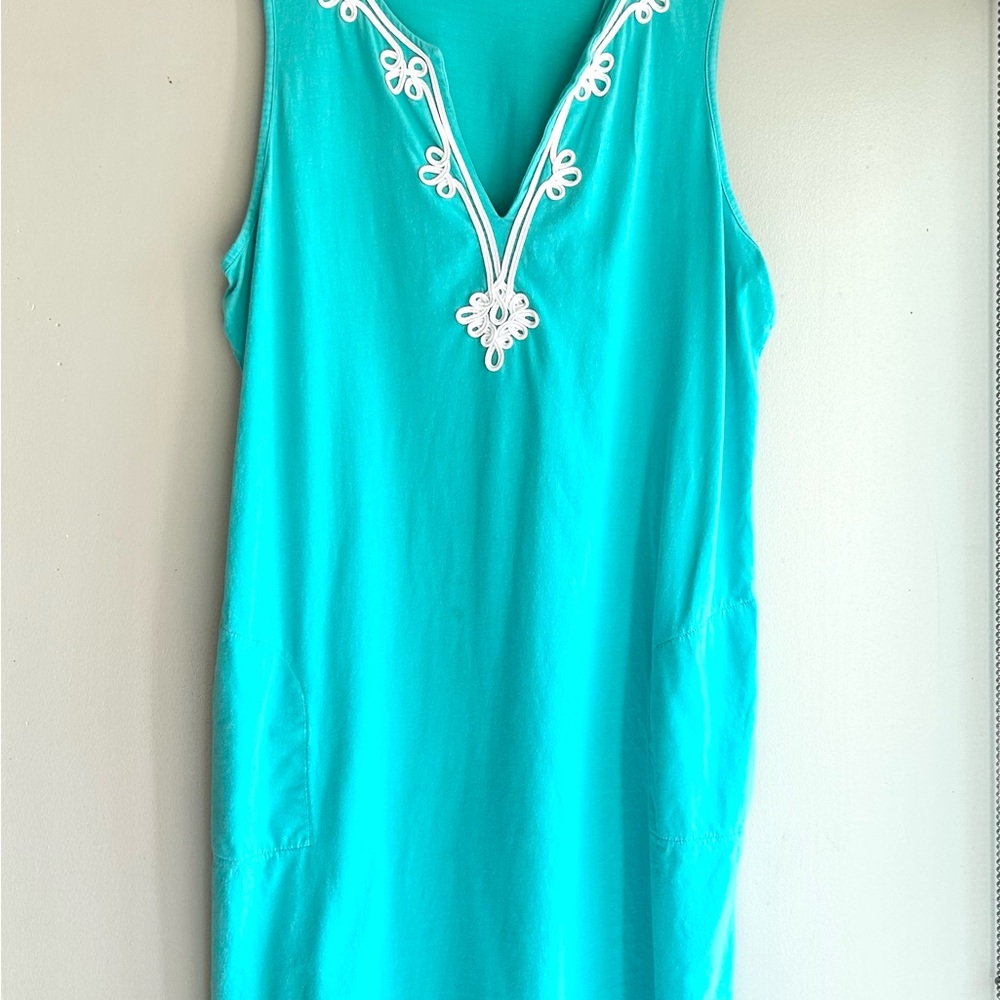 LAND’S END turquoise cotton knit shift dress/cover up